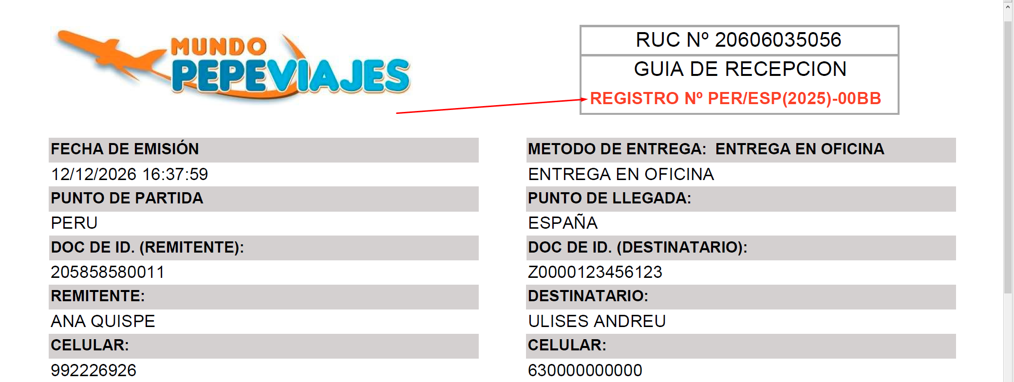 Ejemplo: dónde encontrar el código de seguimiento